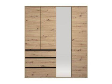 Kyoto Artisan Oak Effect Four Door Mirrored Wardrobe with Three Drawers - UK Luxury Furniture
